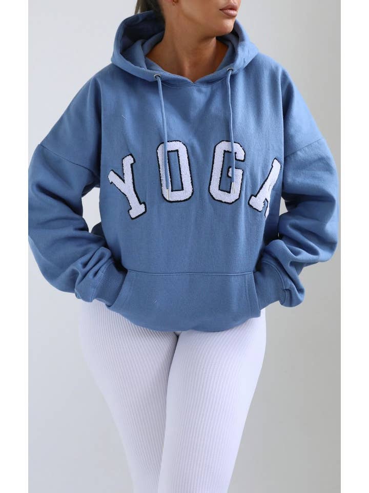 Femme Luxe - Wholesale Hoodie – Women's - Blue Yoga Slogan Oversized Hoodie - Laverne2