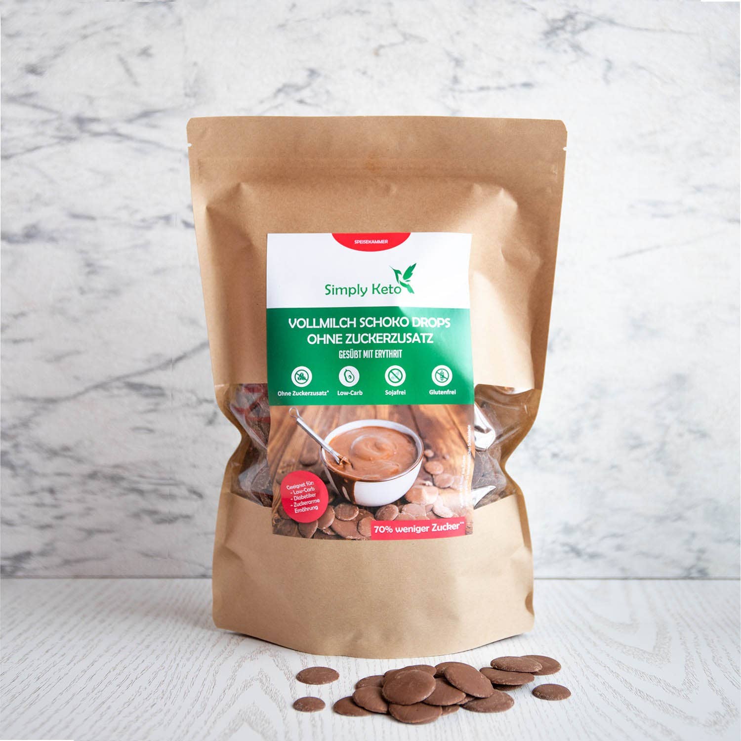 Simply Keto - Wholesale Chocolate Covered Sweets - WHOLE MILK Chocolate Drops with Erythritol 750g | Value Pack3