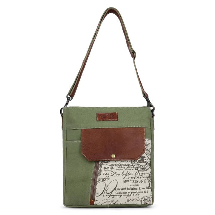Schoudertas voor dames van canvas en leer - Bone/Reseda Green voor wholesale door Sixtease Bags USA