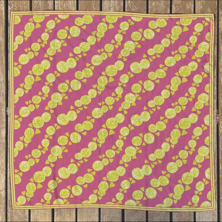 Pink Lemonade Silk Scarf with Lemon Yellow Citrus Stripes for wholesale by Evolation Creative