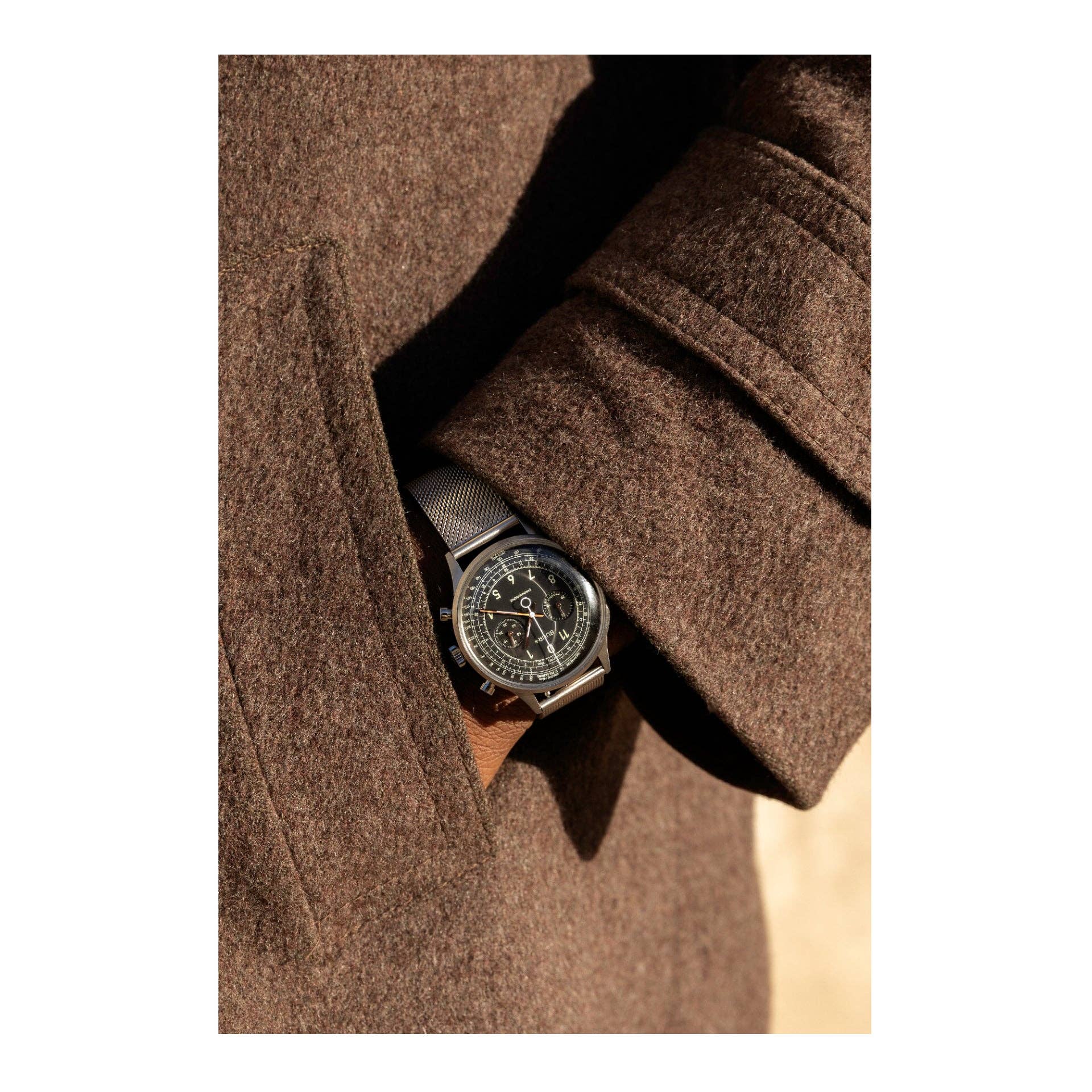 BUUR+ Watches - Vente Montre – homme - Multiscale noir - Chronographe style vintage suisse5