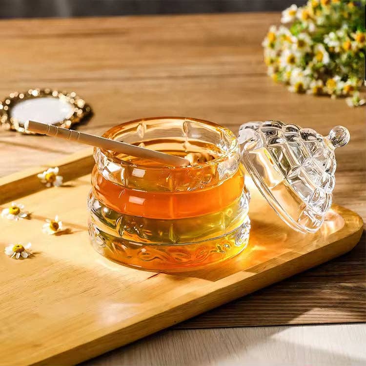 Lainy Home - Wholesale Honey Pot - Tapered Glass Honey Jar with Wooden Dipper 11oz5