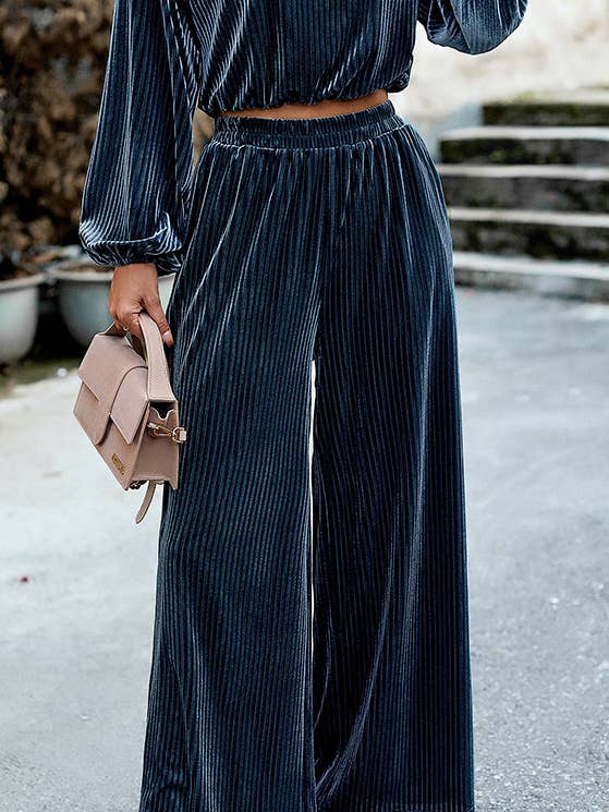 HIDDENBRAND - Wholesale Top & Pant Set (NOT Loungewear) - Women's - Women's Velvet Suit Casual Two Piece