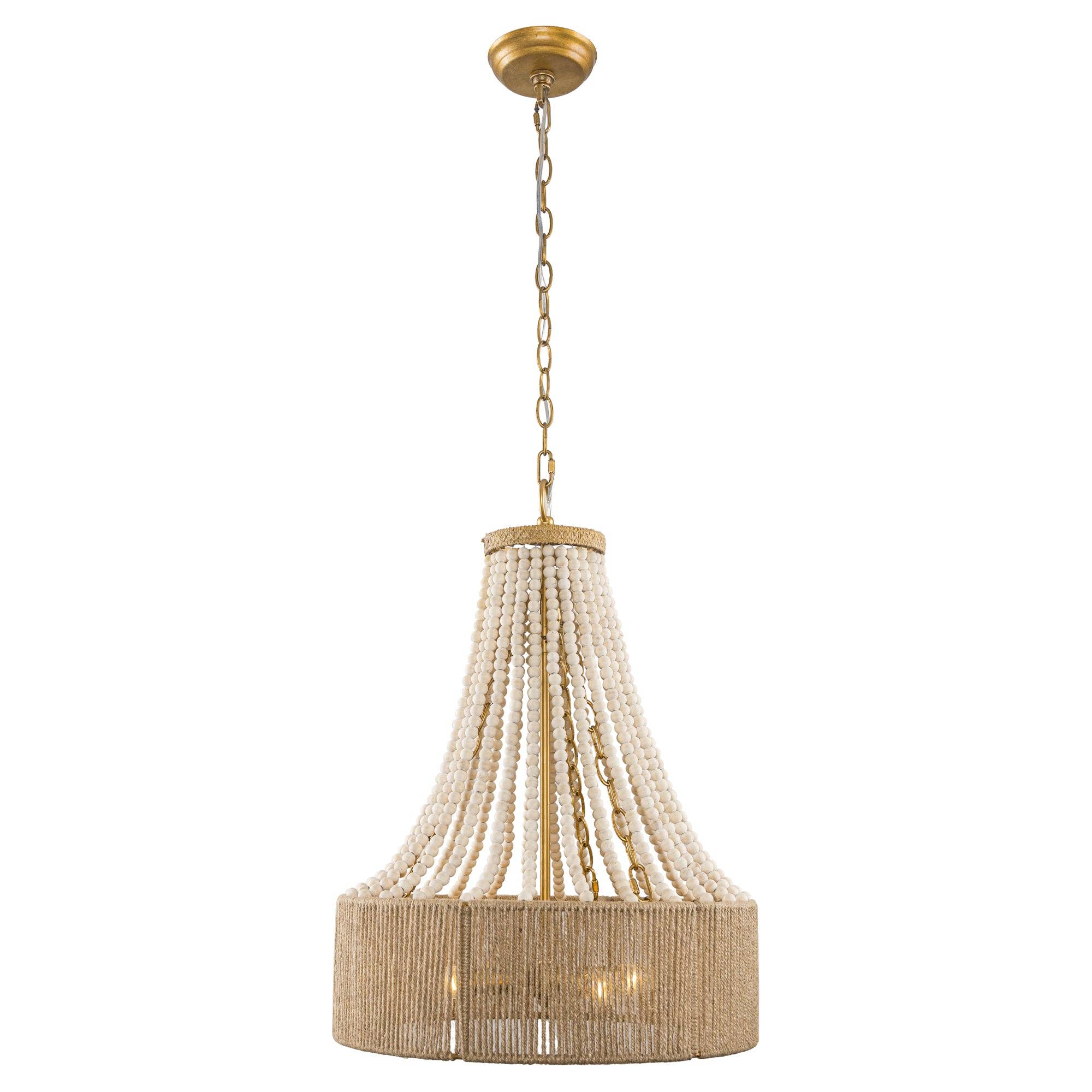 Brio Lighting - Wholesale Chandelier/Hanging Light - Farmhouse Chandelier 4-Light Golden Wood Bead Woven Shade4