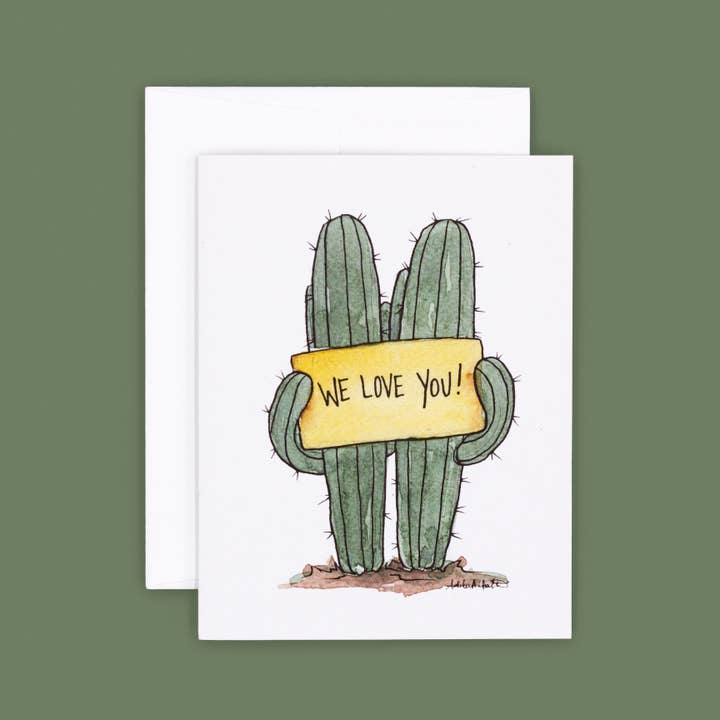Saguaro Greeting Card - We Love You for wholesale by Cacti Oasis©