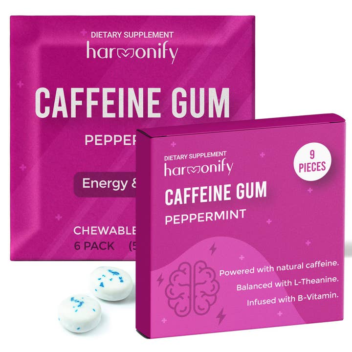 HARMONIFY - Wholesale Chewing Gum - HARMONIFY Energy & Focus Gum (54 Pieces) – Sugar-Free with L-Theanine, Natural Caffeine, and Vitamins B12 & B6 – Focus & Mental Clarity – Keto & Vegan, Peppermint Flavor