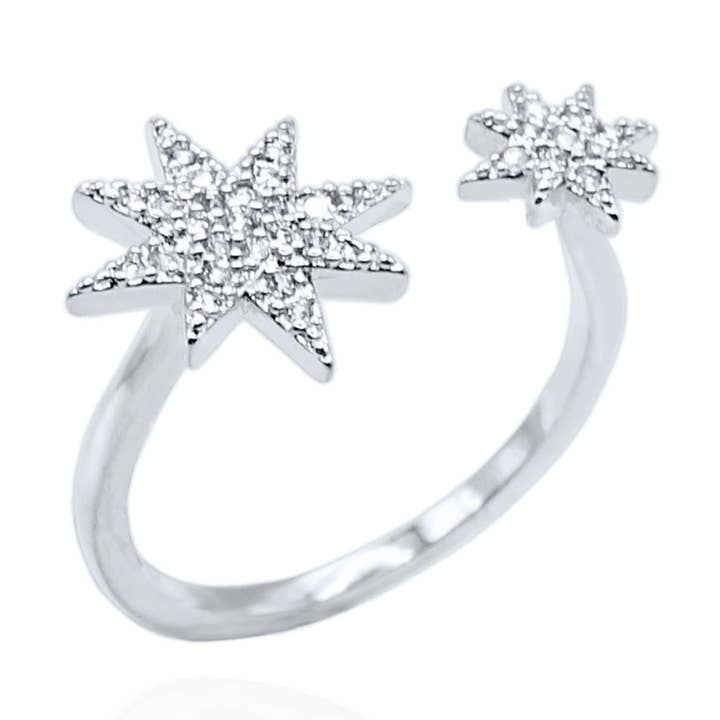 Bague double étoile Astrid - Argent pour la vente par LUNA CHARLES EMRA LTD