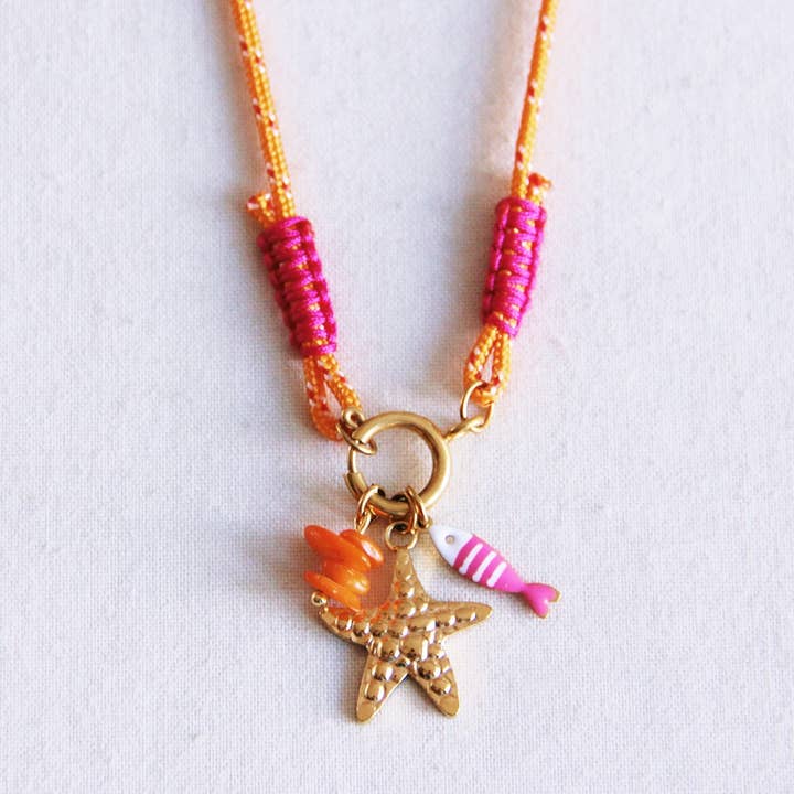 Bazou - Wholesale Pendant/Charm Necklace - Surf necklace with charms - orange/pink
