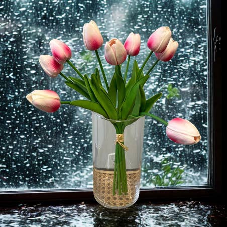 Ægte Touch Hollandsk Tulipan 13" Bundt x9 - Pink for engroshandel hos CMC Wholesale