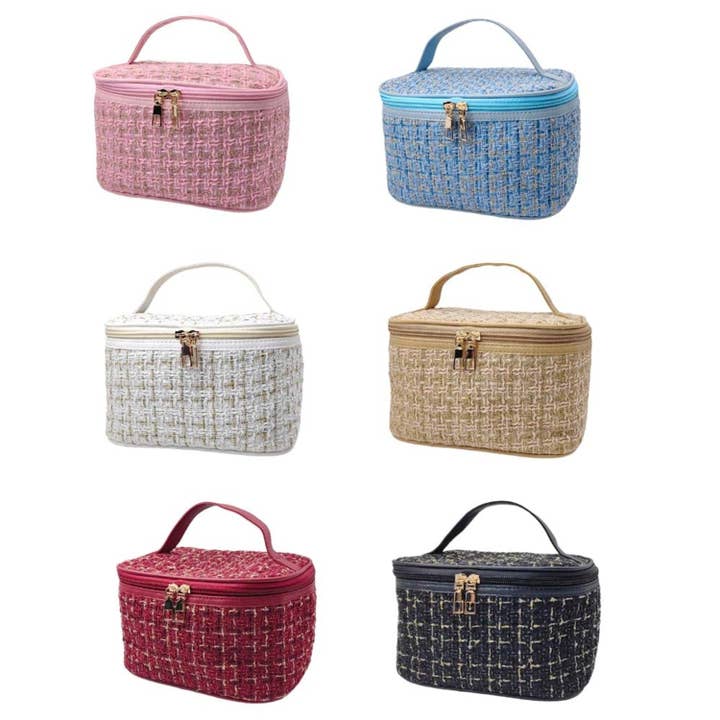 MiMi Wholesale - Wholesale Makeup/Cosmetic Bag - Tweed Double Zip Cosmetic Bag9