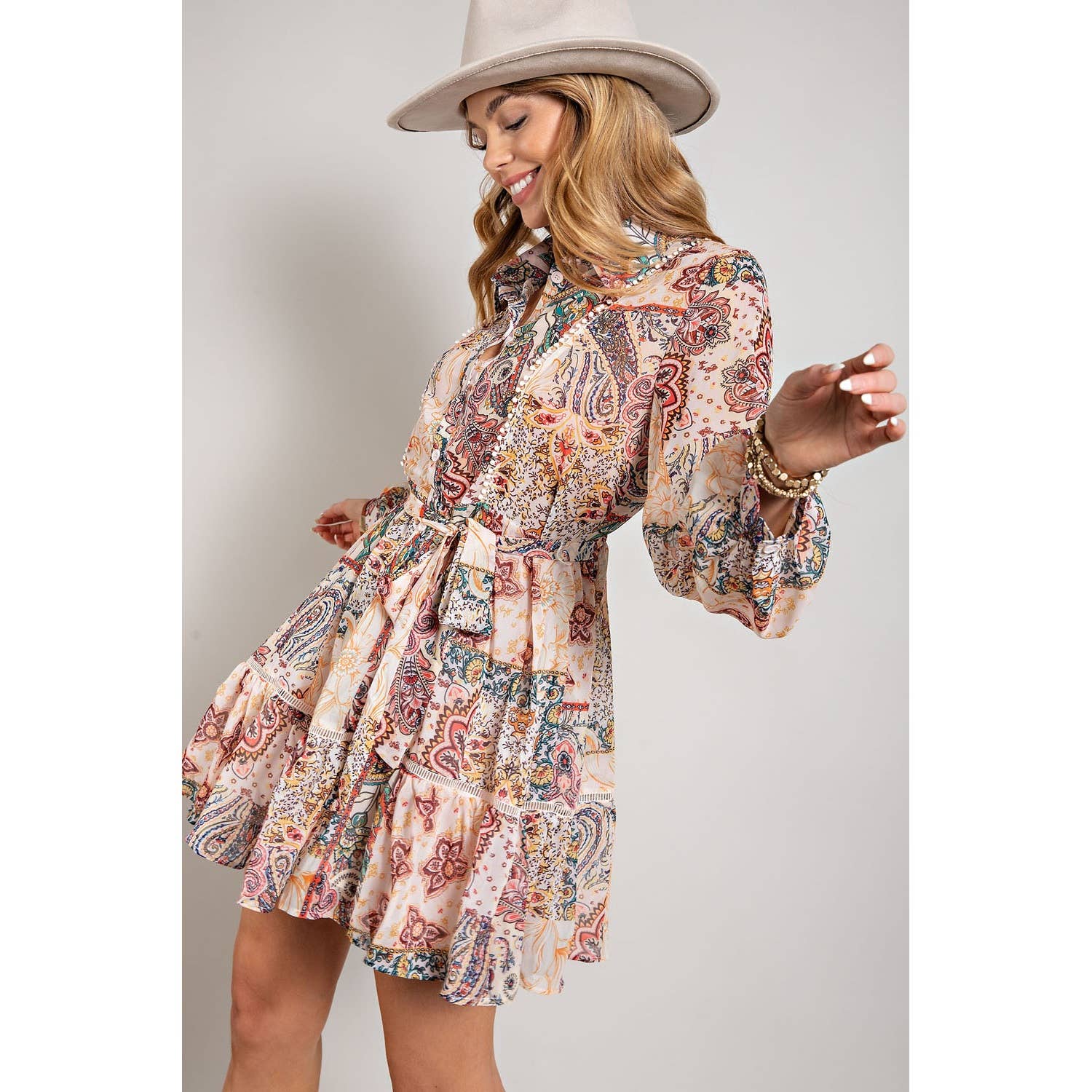 Sweet Generis – wholesale Dress – Women's – FLOWER PRINT LONG SLEEVE SHIRT DRESS4