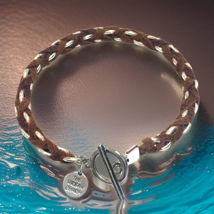 Camel Suede Woven Cable Chain Toggle Bracelet for wholesale by The Urban Charm