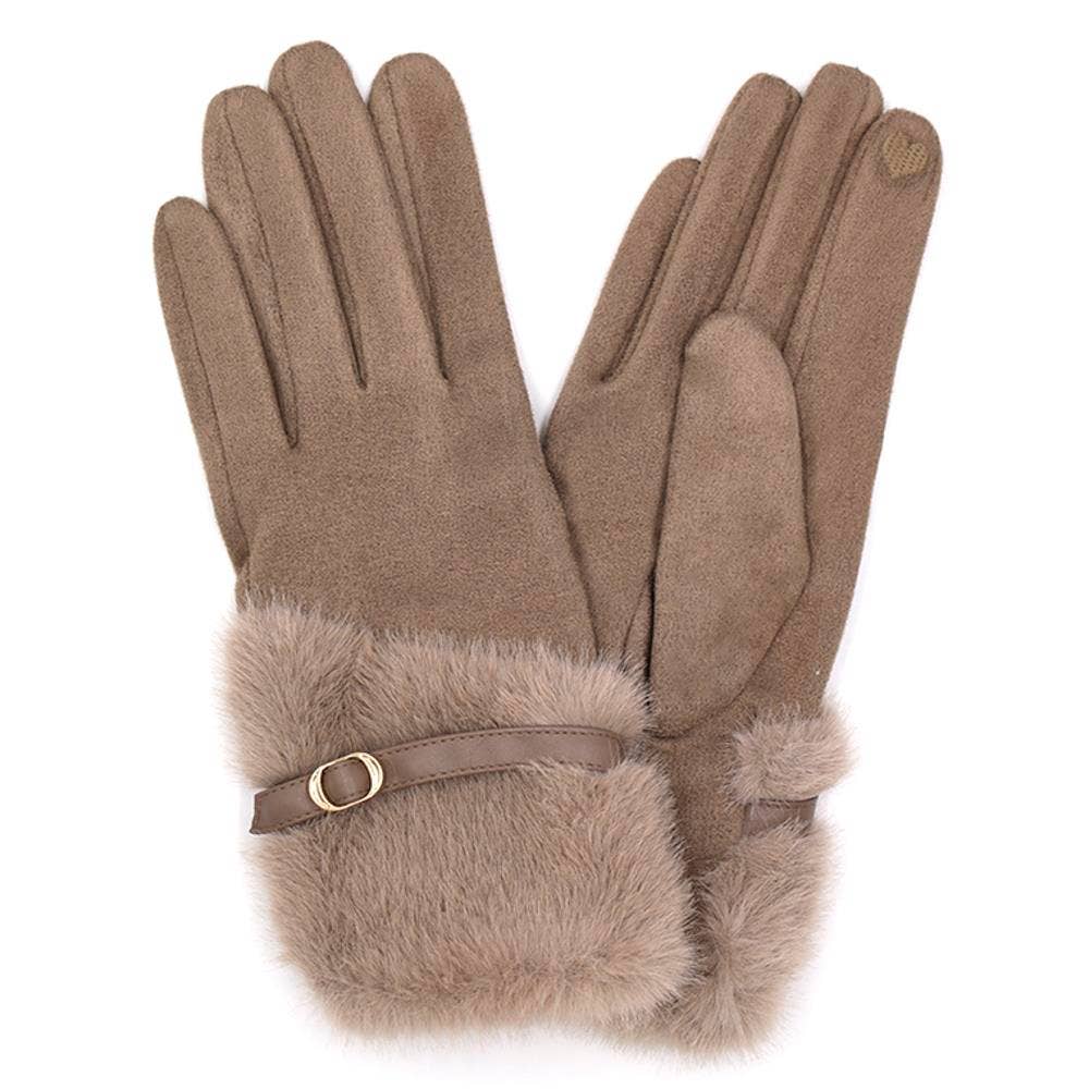 anbfashion - Wholesale Gloves - Women's - FAUX FUR STRAP CUFF SMART TOUCH GLOVES MG-00882