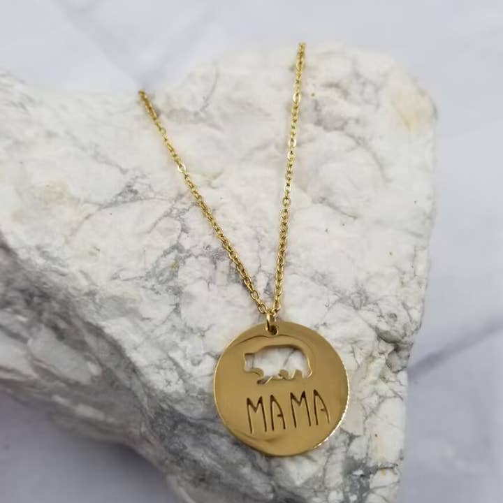 Gold Plated Mama Bear Necklace for wholesale by The Pretty Jewellery