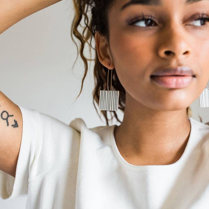 Jenna Vanden Brink Ceramics - Wholesale Dangle Earrings - Pinstripe Square Drops3