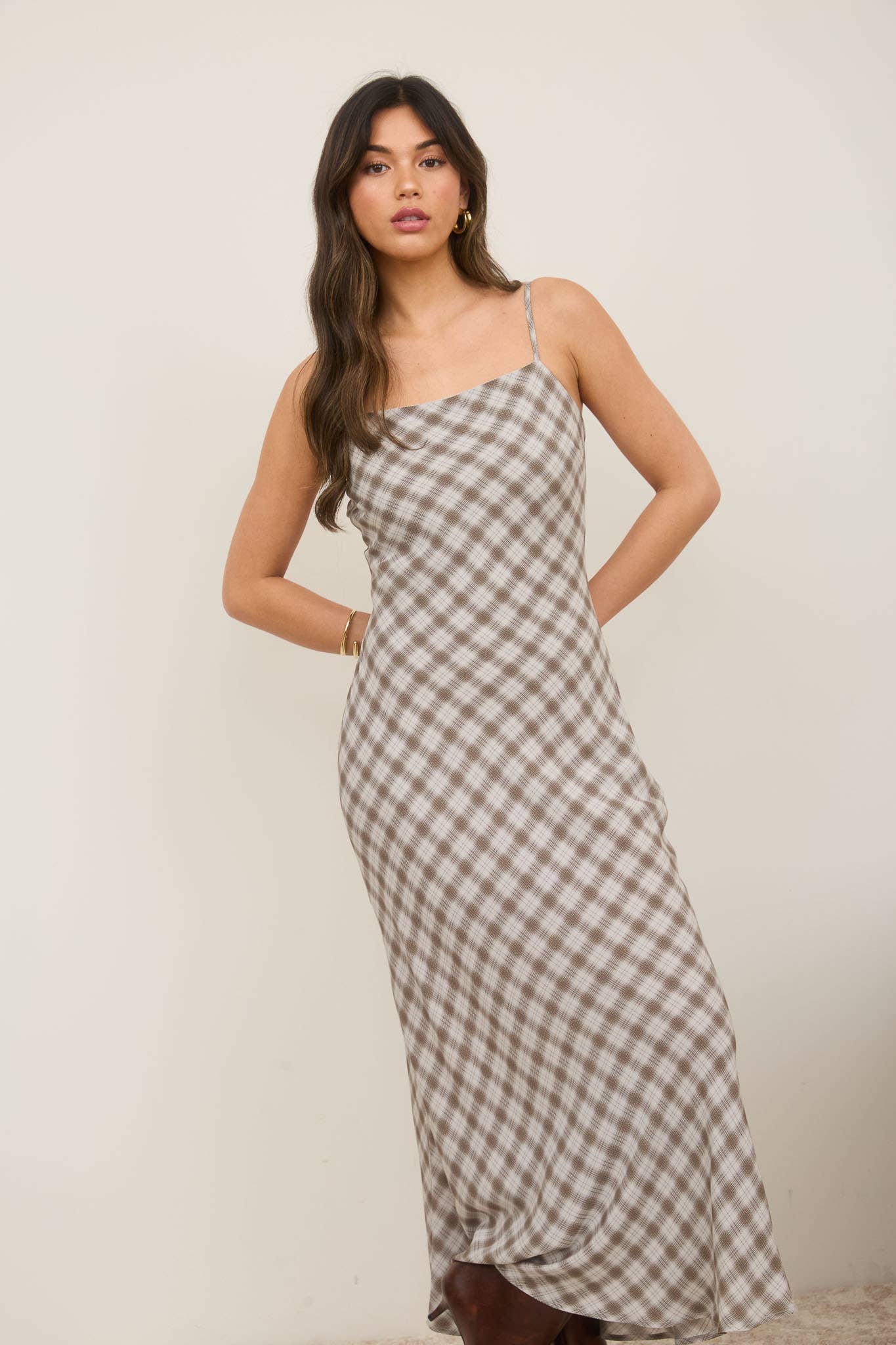 The Workshop Studio - Wholesale Dress - Women's - PLAID SPAGHETTI STRAP MIDI DRESS 3