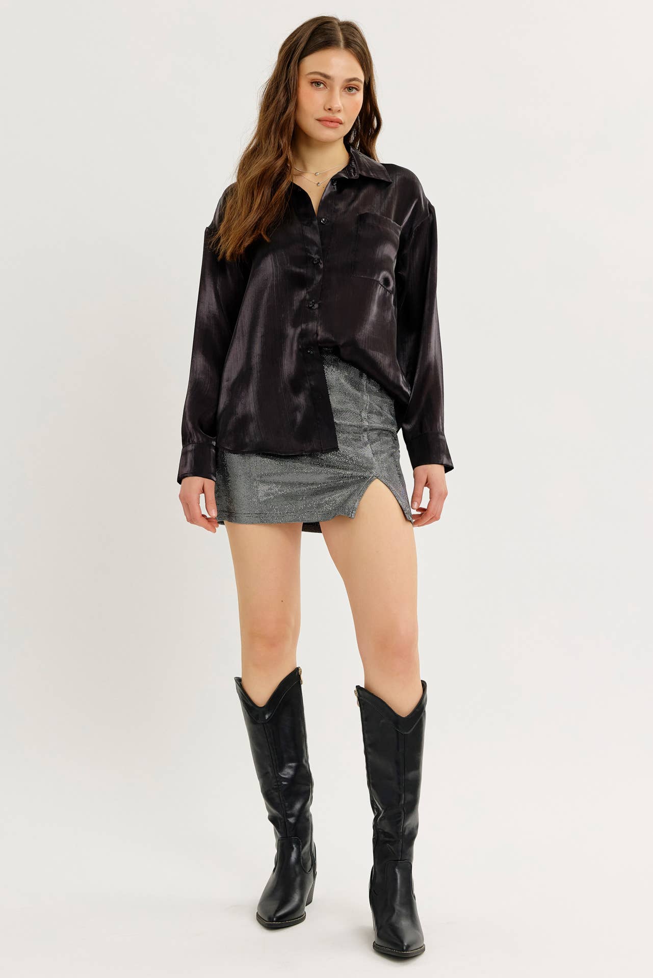 idem ditto - Wholesale Skirt - Women's - FESTIVE ESSENTIAL METALLIC MINI SKIRT WITH FRONT SLIT10