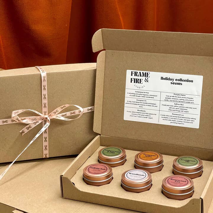 Holiday Scented Coconut Apricot Wax Candle Set for wholesale by Frame and fire studios