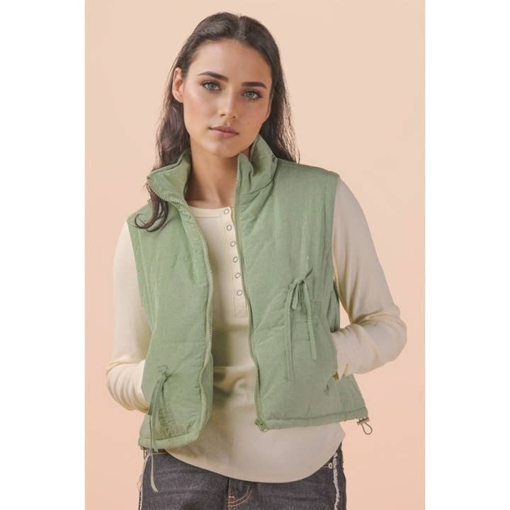 Tie Detail Mock Neck Casual Puffer Vest for wholesale by IVE