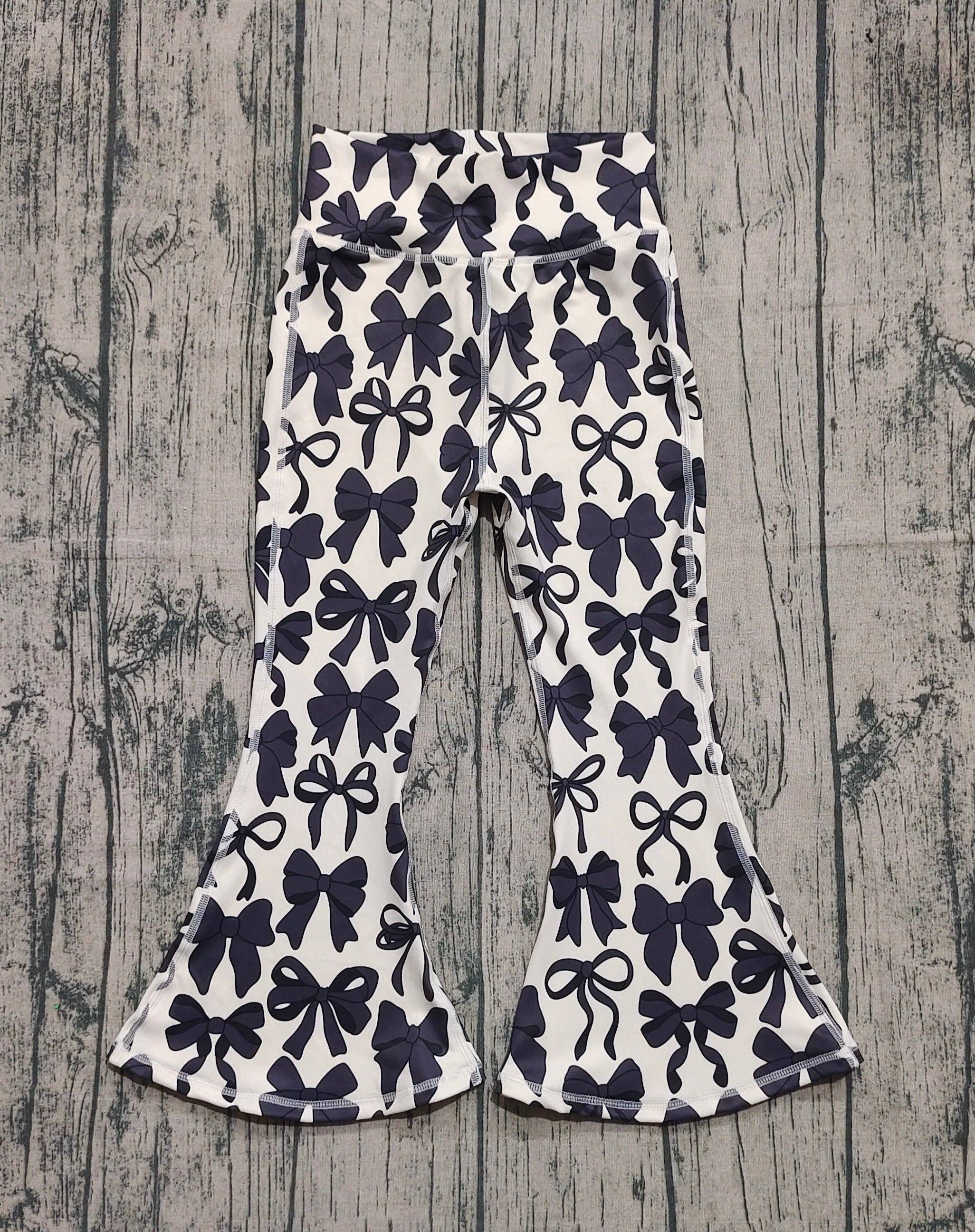 Aier Wholesale - Wholesale Pants - Kids - Baby Girls Black Bows Bell Bottom Yoga Pants1
