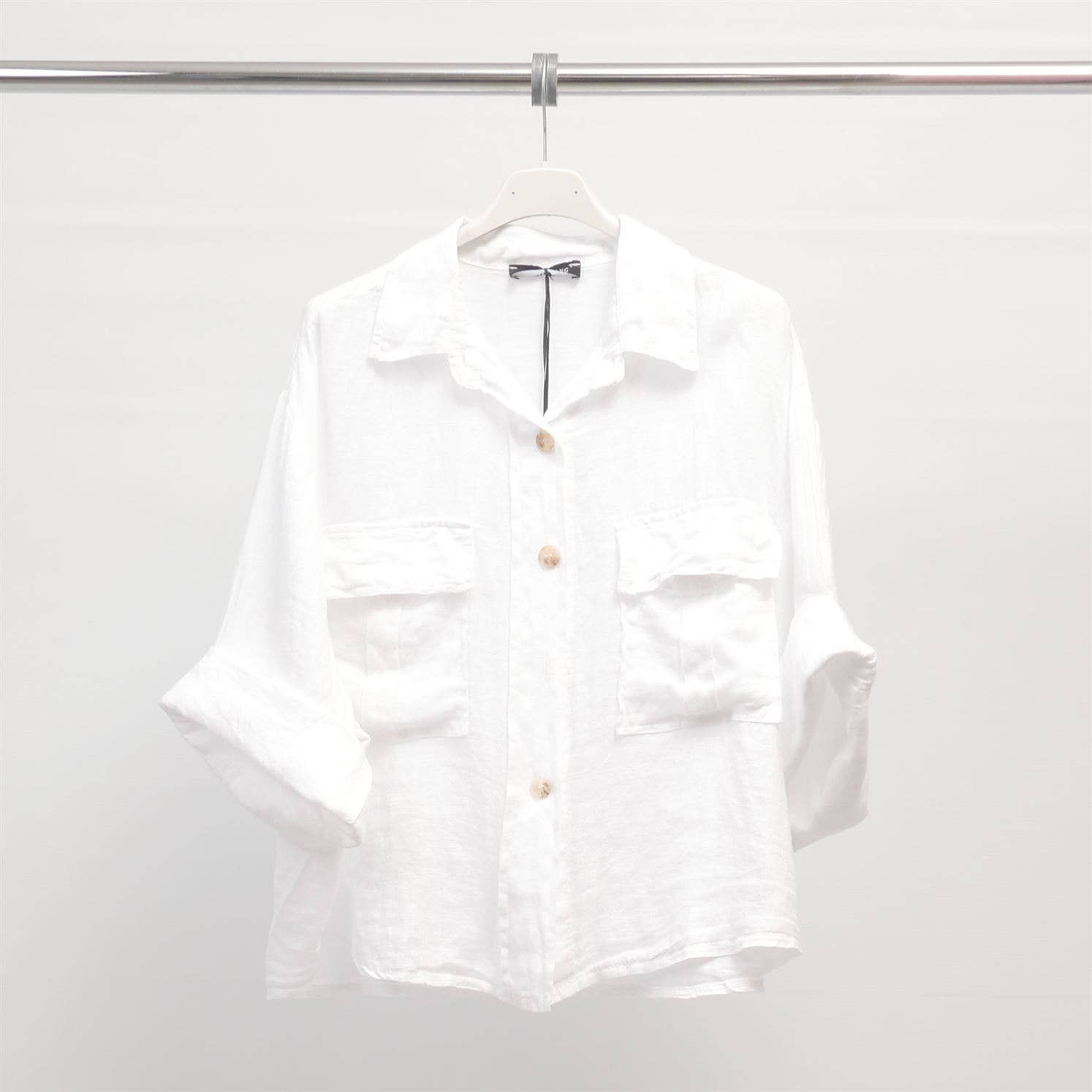 Cecile Wang - Wholesale Button Down Shirt - Women's - Short linen shirt with front pockets YX894412