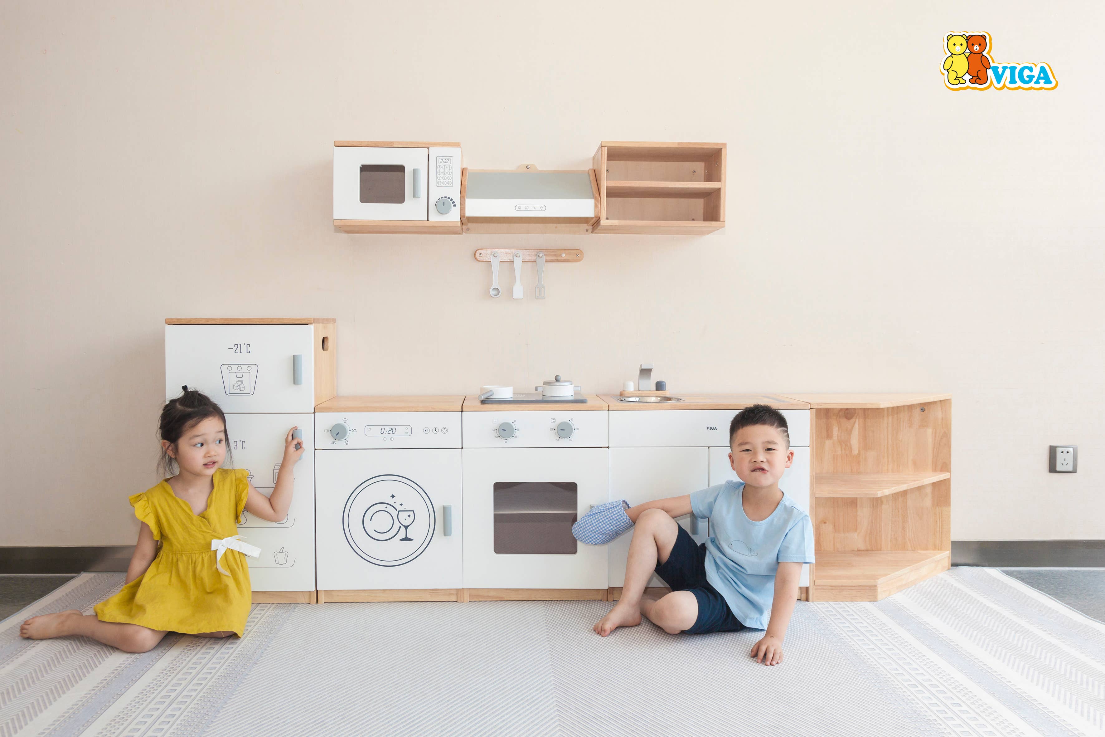 Trade Toys Limited - Wholesale Houten speelgoed - Kinderen - Viga White Kitchen - Koelkast4