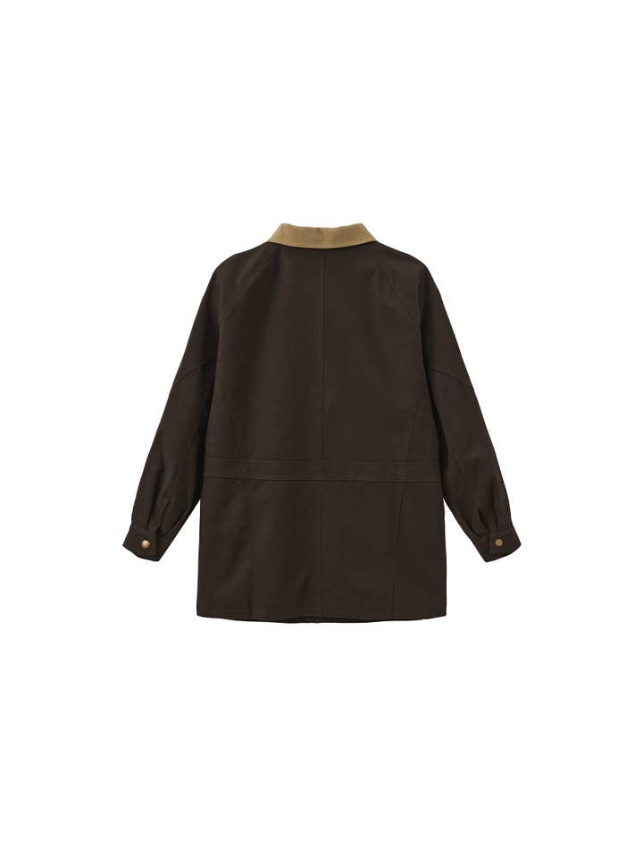 Brown Cropped Faux Suede Jacket with Contrast Collar for wholesale on Faire7