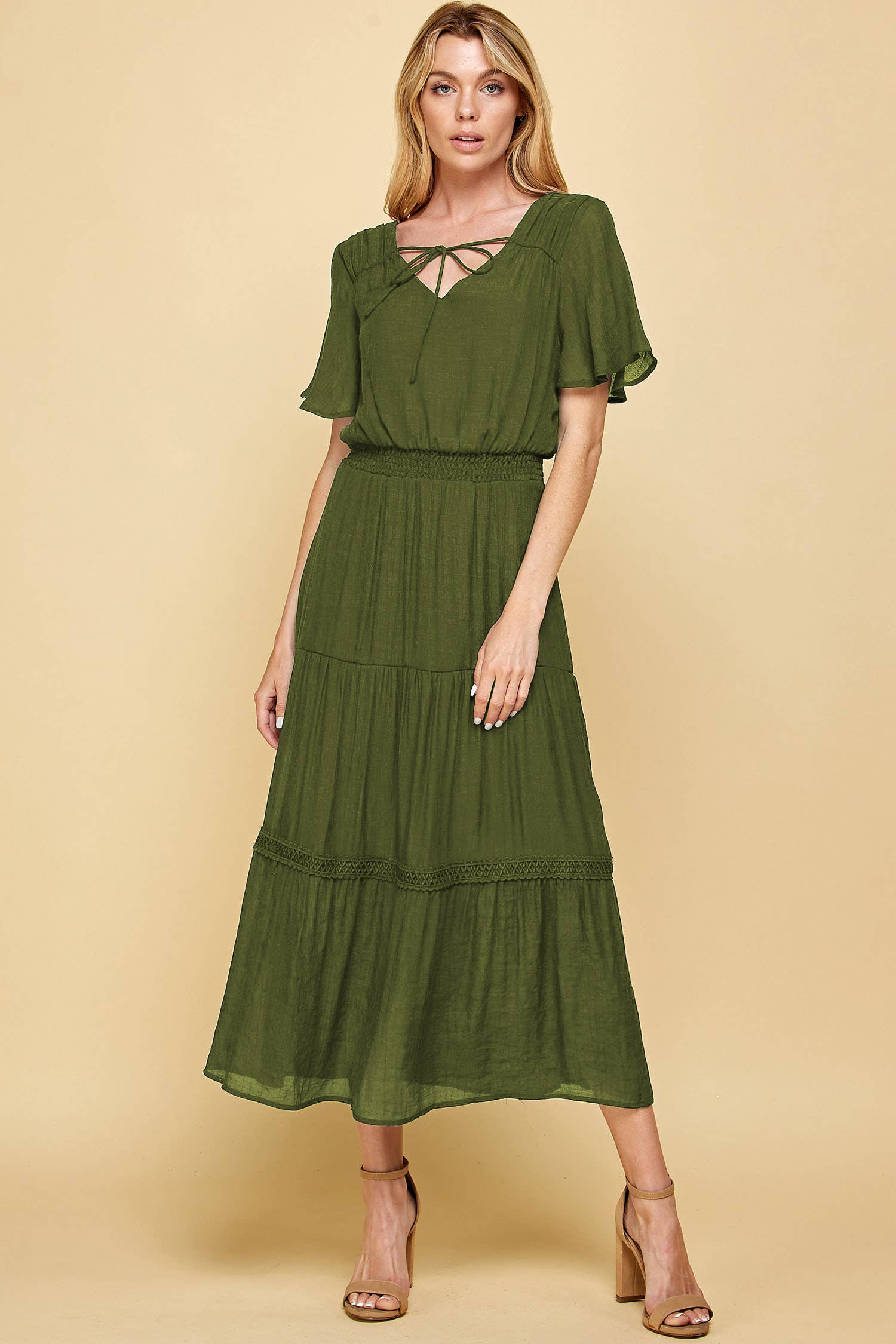 Winslow Collection - Vente Robe – femme - Robe maxi à volants en crochet avec ouverture clé, 9 couleurs, Y87291142