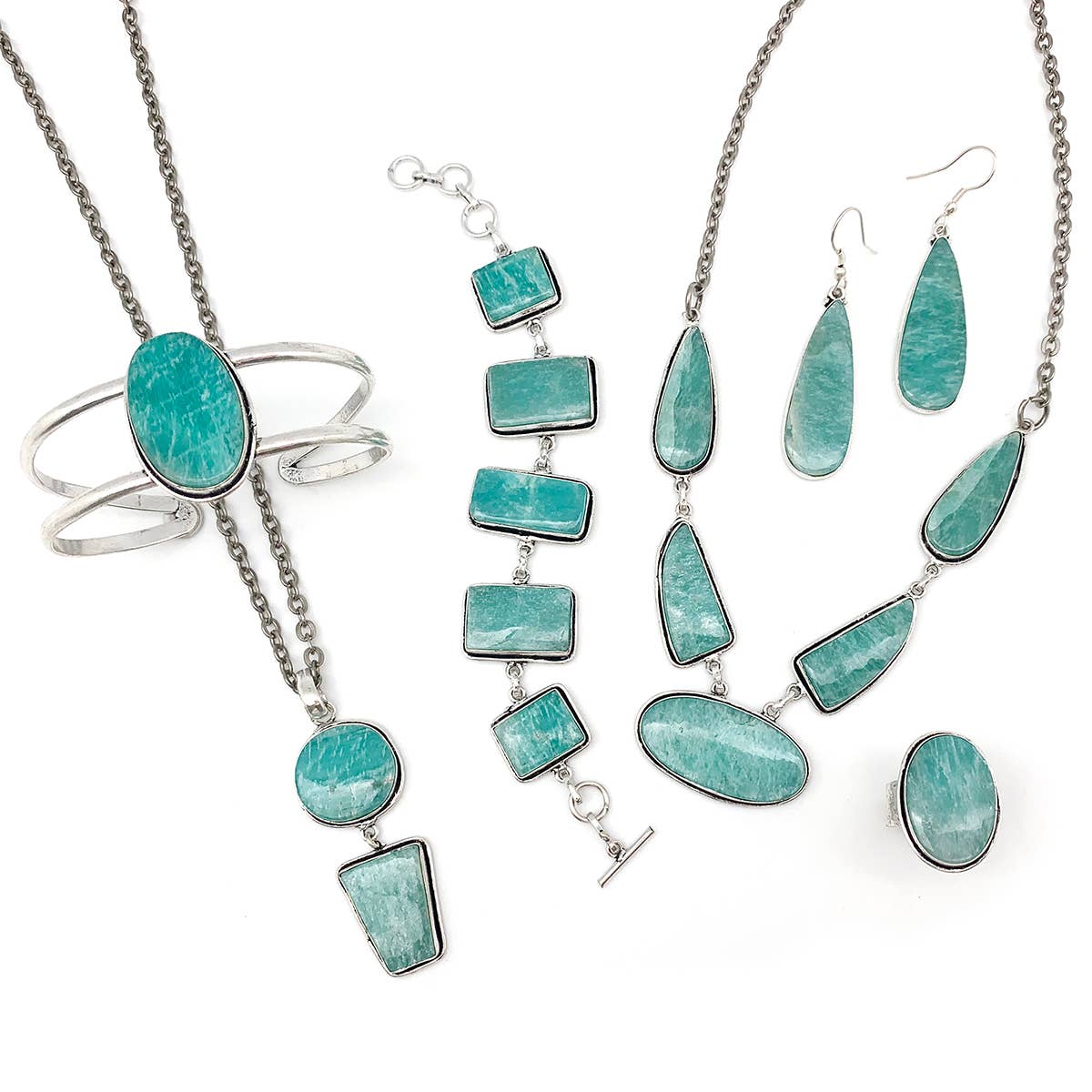 Anju Jewelry - Vente Boucles d'oreilles pendantes - Boucles d'oreilles en pierre semi-précieuse Kashi - Amazonite1