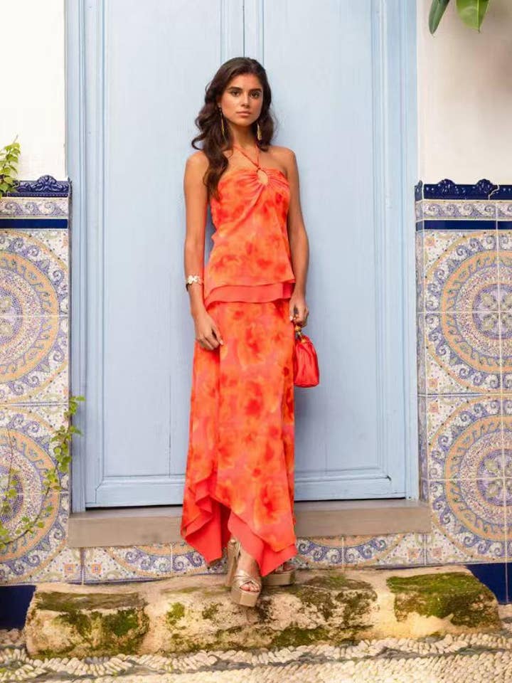 LORIANE - Vendita all'ingrosso Completo top e gonna - Donna - 7139E Completo stampato con top e gonna8