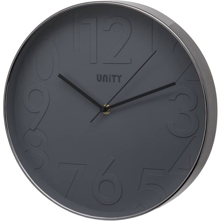 Unity 30cm Wall Clock, Silent Sweep, Clifton in Grey for wholesale by Viceni