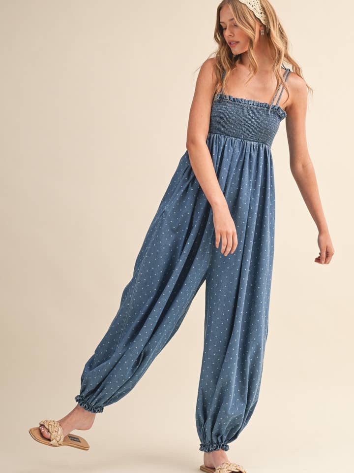 IJP2764-E POLKA DOT PRINTED SHAPELESS SILHOUETTE JUMPSUIT for wholesale by Klesis