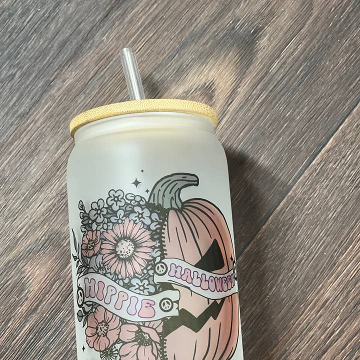 16oz Frosted Hippie Halloween Glass for wholesale by Noel & Co Tumblers
