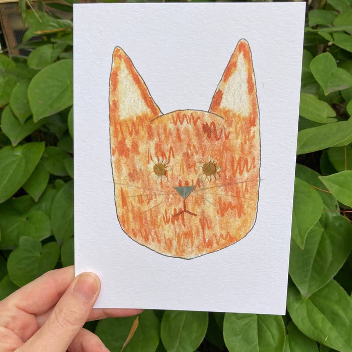 Orange Cat Flower Eye Frameable Card for wholesale by Little Leaf Ink