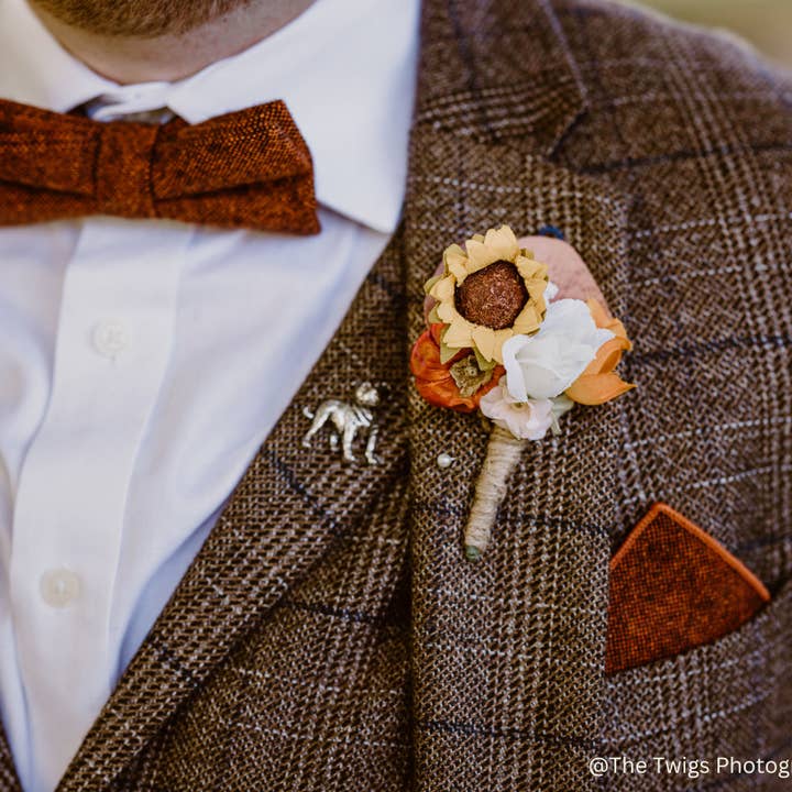 Dickie Bow - Vente Nœud papillon – homme - Ensemble nœud papillon et pochette en tweed couleur cuivre rouillé orange brûlé Charlie.4