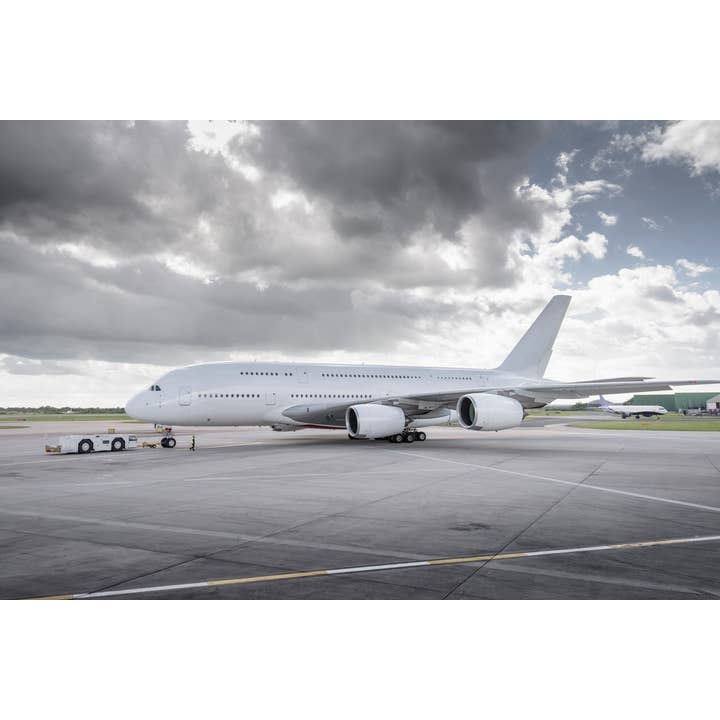 Towing Tug Moving Airbus A380 Aircraft Onto Runway Photo Photograph for wholesale by Gotham Gifts