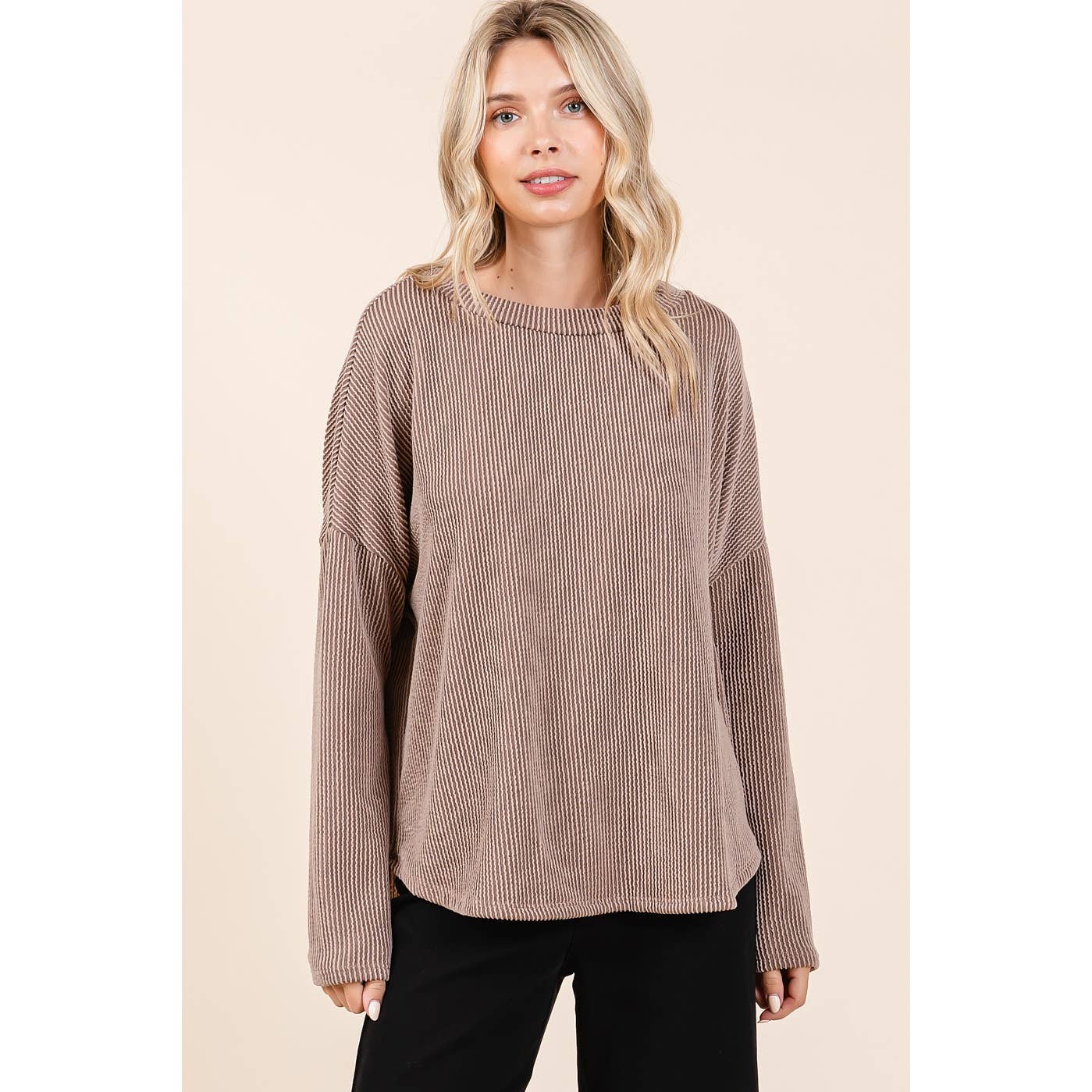mittoshop - Wholesale Tunic - Women's - URBAN RIB KNIT LONG SLEEVE RELAXED FIT TOP0