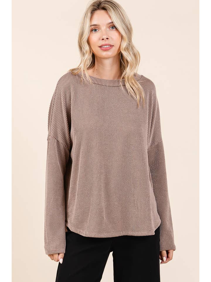 mittoshop - Wholesale Tunic - Women's - URBAN RIB KNIT LONG SLEEVE RELAXED FIT TOP