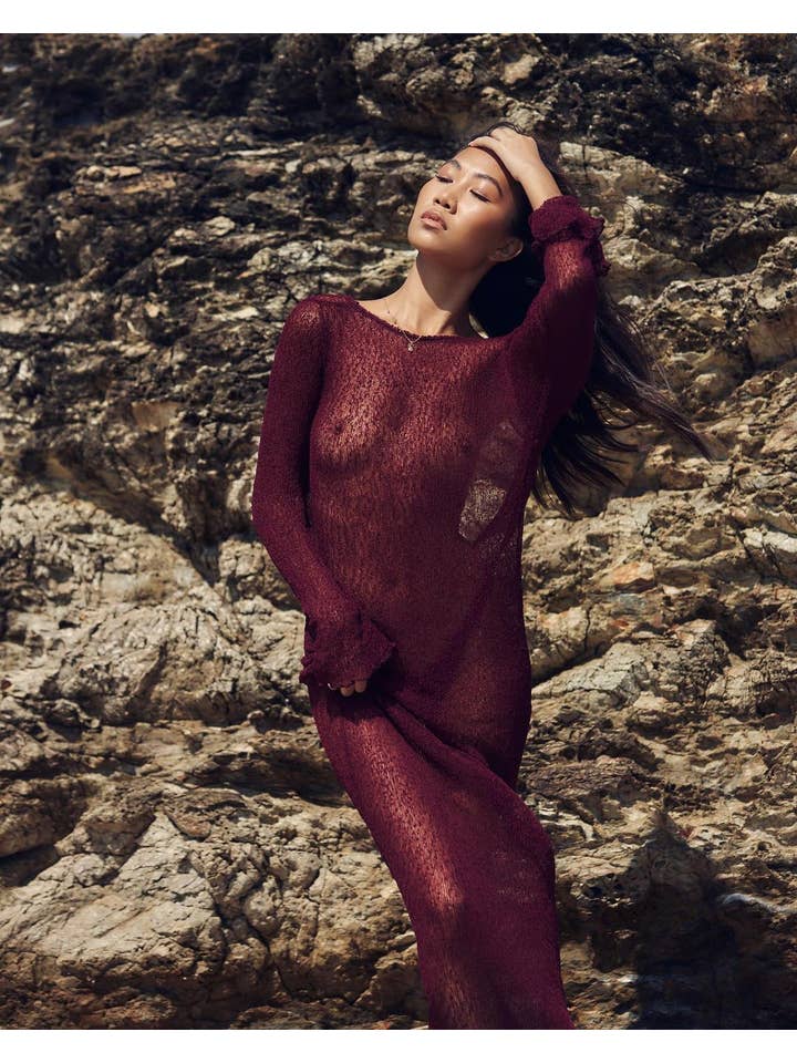 Sweetkama - Wholesale Swim Cover Up - Women's - Ladies See Sheer Backless Knit Maxi Dress Beach Cover 12268