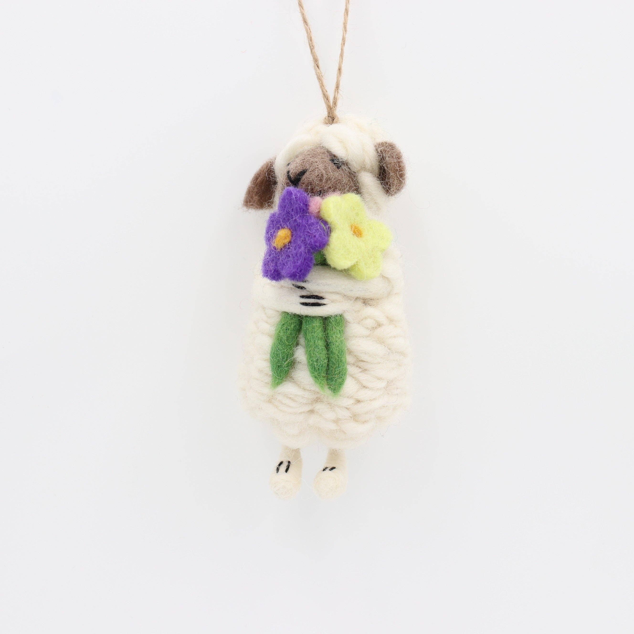 Sparkle Being - Wholesale Ornament - Handmade Wool Felt Sheep Ornament with Flowers2