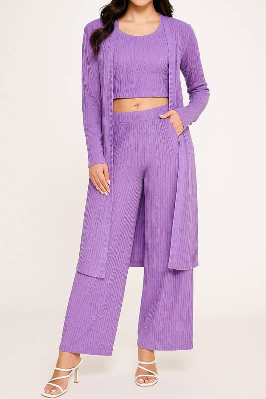 MIO WHOLESALE - Wholesale Top & Pant Set (NOT Loungewear) - Women's - HK3PCS-SET CRINKLE CARDIGAN 3-PIECE SET5