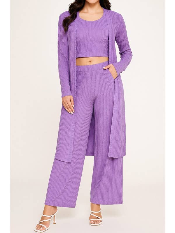 MIO WHOLESALE - Wholesale Top & Pant Set (NOT Loungewear) - Women's - HK3PCS-SET CRINKLE CARDIGAN 3-PIECE SET5