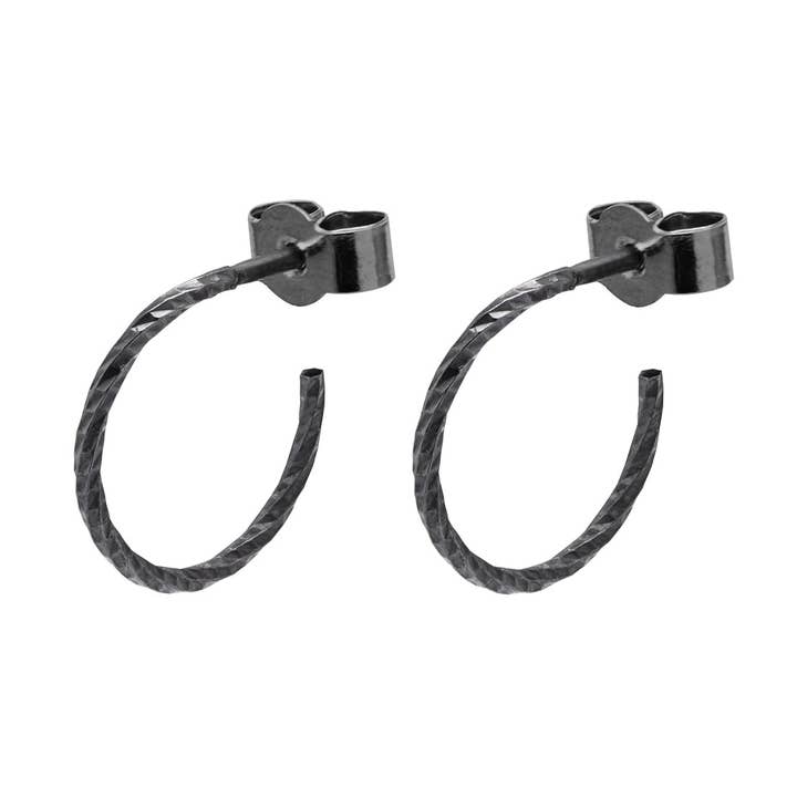 Mini Diamond Hoop Stud Örhängen - Oxiderat Silver för wholesale av Myia Bonner