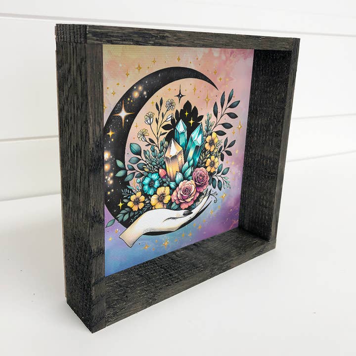 Hangout Home - Wholesale Art Print - Celestial Moon Hand - Moon Canvas Art - Wood Framed Decor