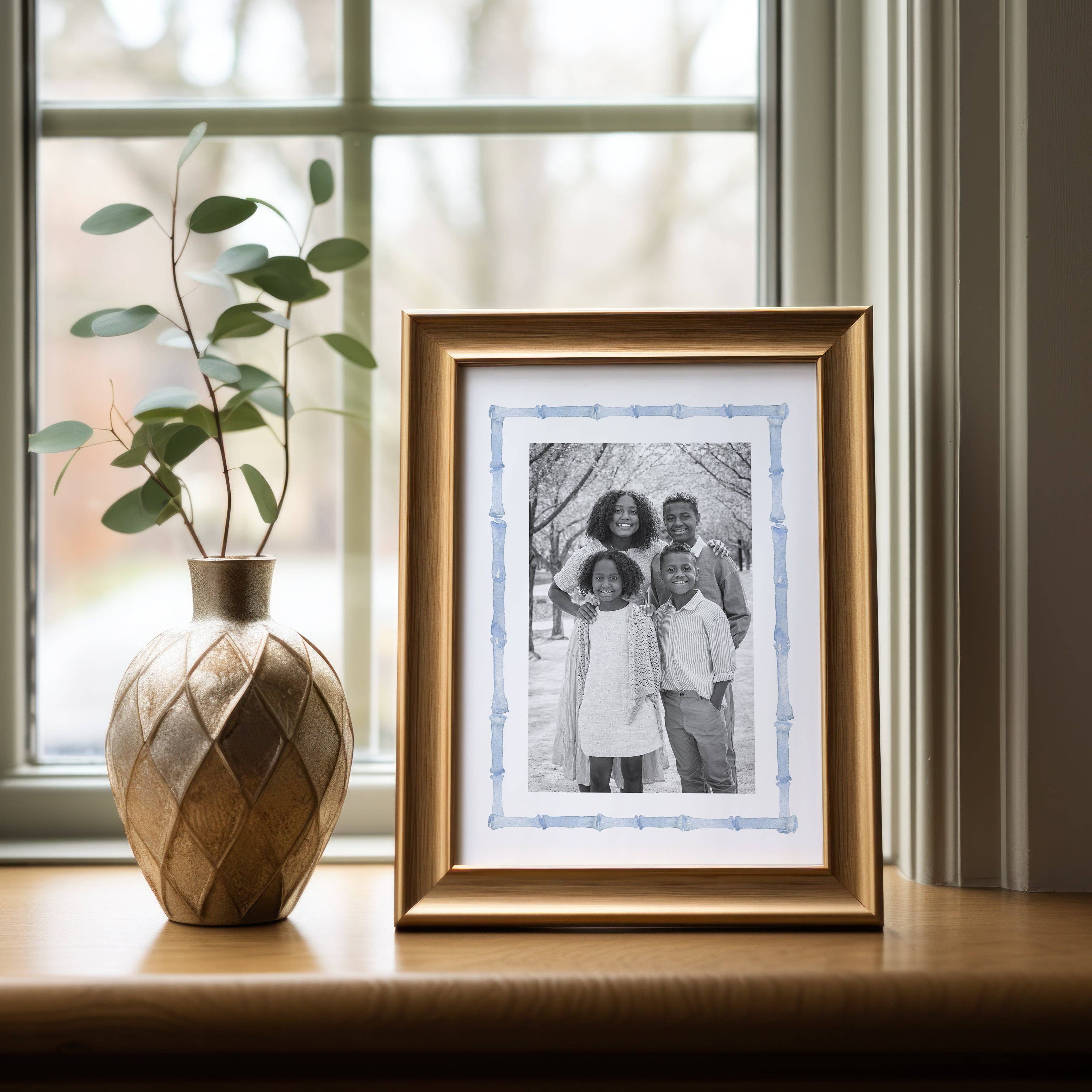 Mat & Ink - Vente Cadres photos - Cadre en Bambou Bleu avec Passe-partout pour Photo1