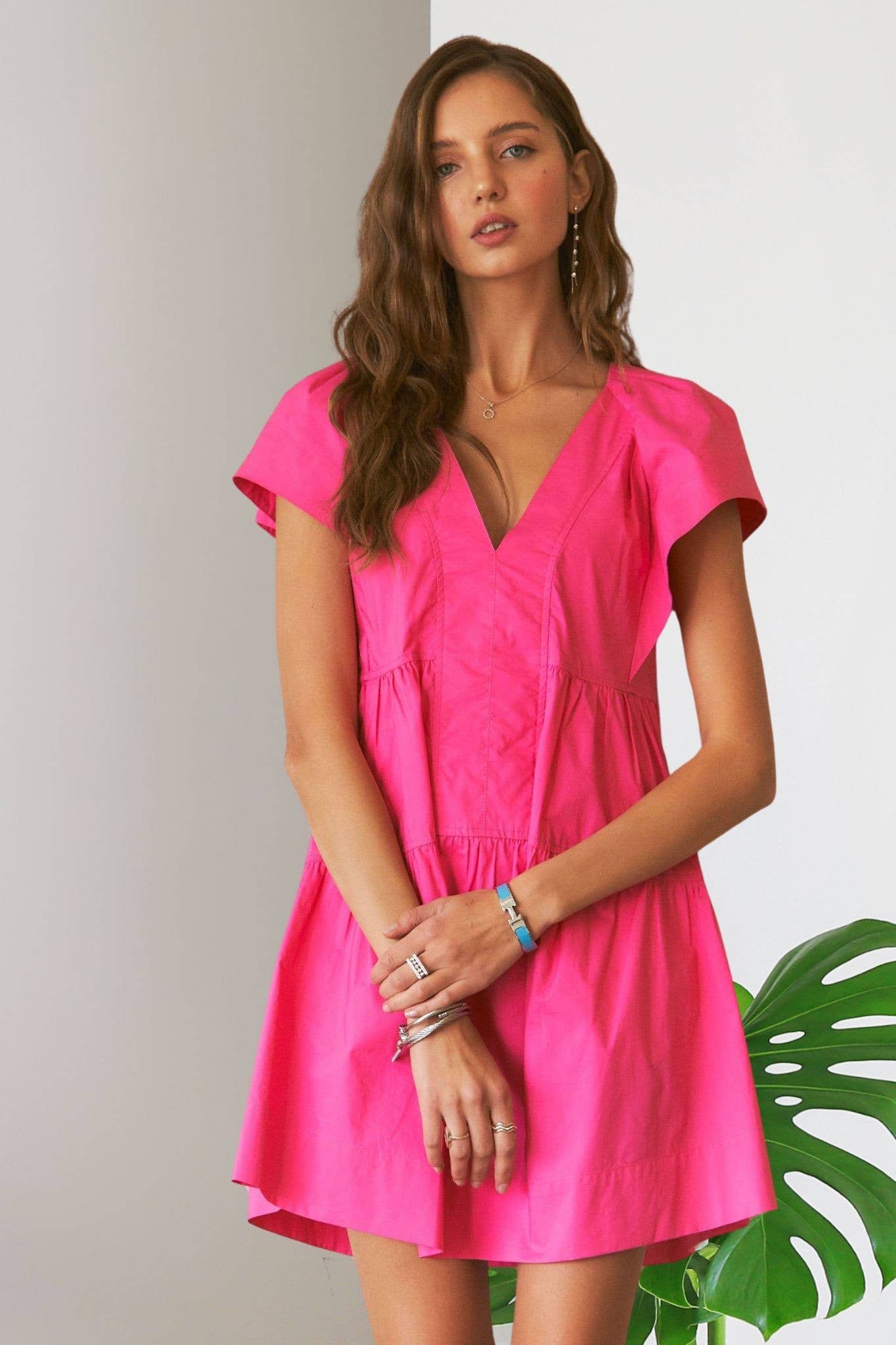 ADORA LA - Wholesale Jurk - Dames - CED3527WN - BABYDOLLJURK MET RUCHES EN GELAAGDE MOUWEN1