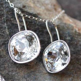 Square Crystal, Faceted Cushion Cut Earring for wholesale by Sela+Sage