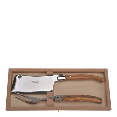 Jean Dubost 2pc Olive Wood Cheese Set in a Clasp Box for wholesale by The French Farm