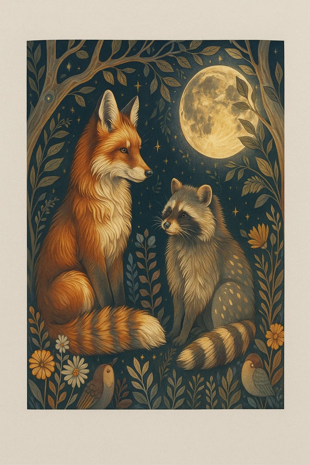 Upside Down Owl Farm - Vente Plaids - Couverture en velours peluche Forêt Enchantée, Renard et Raton Laveur