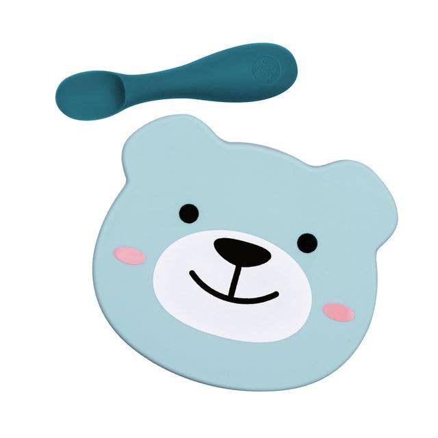 Hippychick – wholesale Feeding set – Baby – Tum Tum Silicone Weaning Bowl/Spoon Set - Boris Bear - Blue0